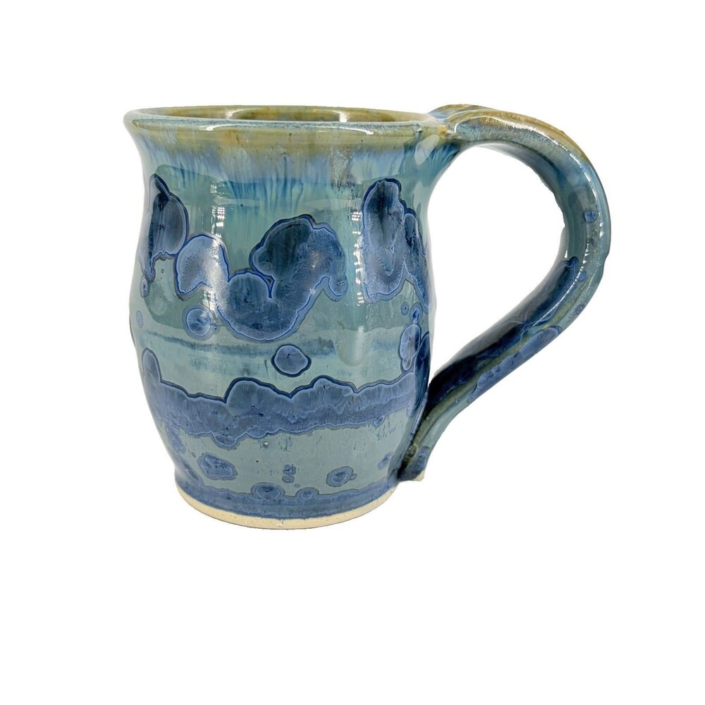 Studio Art Pottery Blue Turquoise Crystalline Mug Swirl Epic